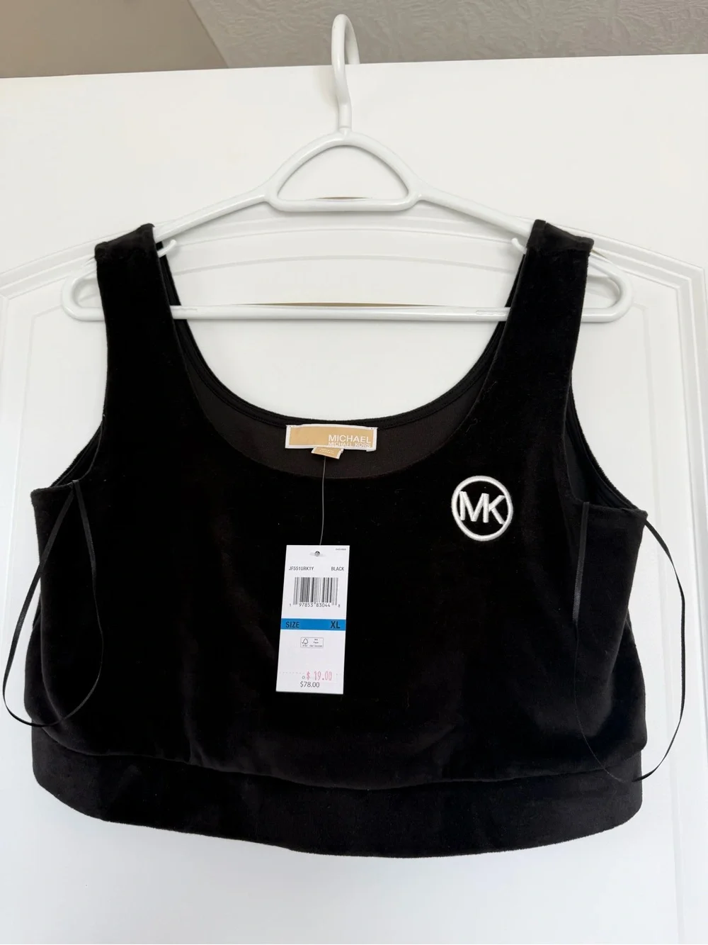 Michael Kors Black Velvet MK Patch Crop Tank